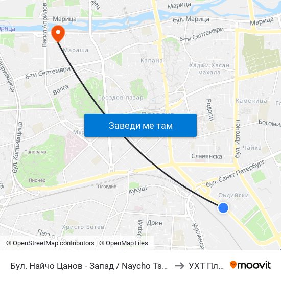 Бул. Найчо Цанов - Запад / Naycho Tsanov Blvd - West (102) to УХТ Пловдив map