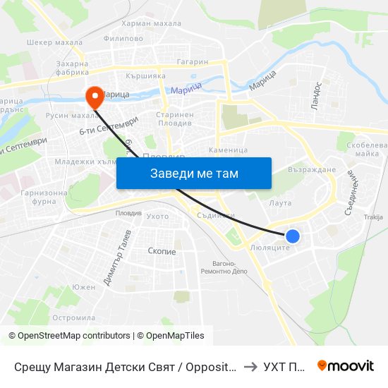 Срещу Магазин Детски Свят / Opposite Detski Svyat Store (108) to УХТ Пловдив map