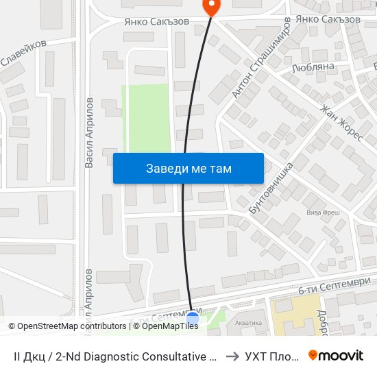 II Дкц / 2-Nd Diagnostic Consultative Center (116) to УХТ Пловдив map