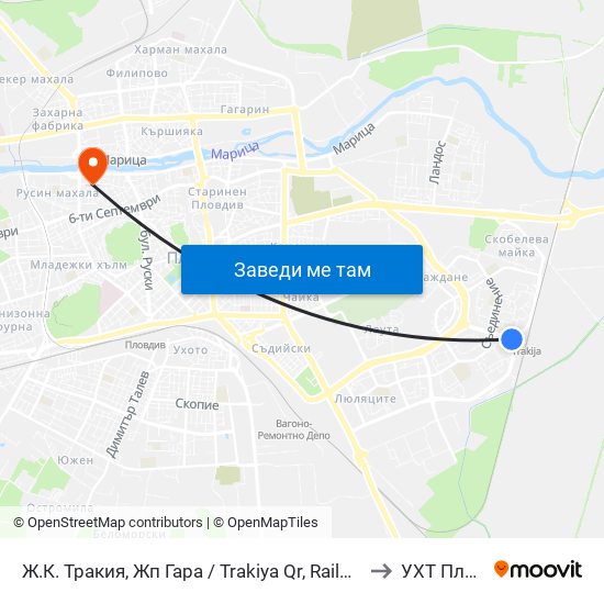 Ж.К. Тракия, Жп Гара / Trakiya Qr, Railway Station (1010) to УХТ Пловдив map