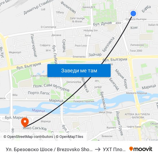 Ул. Брезовско Шосе / Brezovsko Shosse St. (224) to УХТ Пловдив map