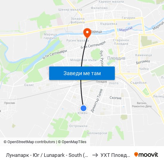 Лунапарк - Юг / Lunapark - South (20) to УХТ Пловдив map