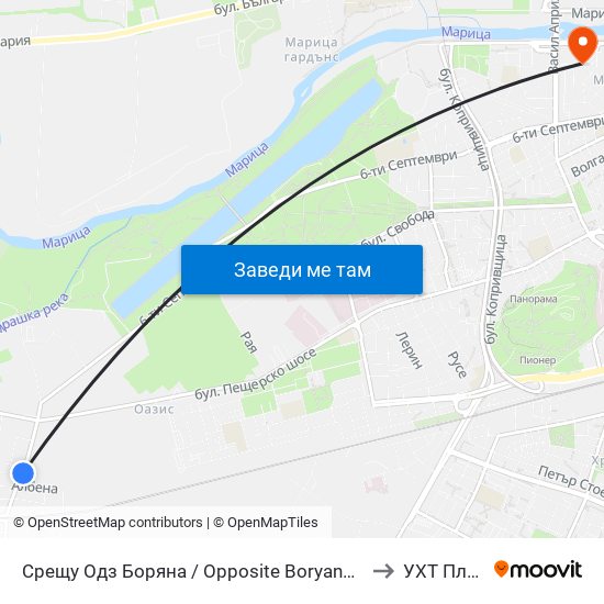 Срещу Одз Боряна / Opposite Boryana Kindergarten (147) to УХТ Пловдив map