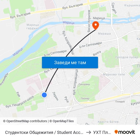 Студентски Общежития / Student Accommodation (389) to УХТ Пловдив map