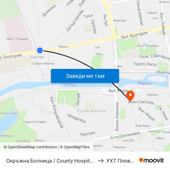 Окръжна Болница / County Hospital (94) to УХТ Пловдив map