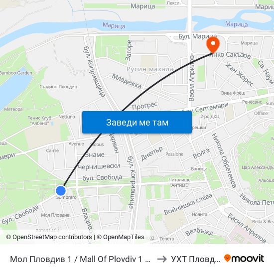 Мол Пловдив 1 / Mall Of Plovdiv 1 (242) to УХТ Пловдив map