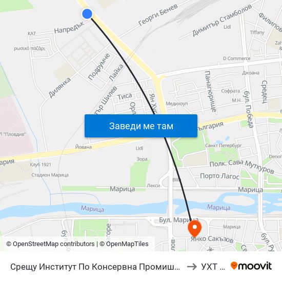 Срещу Институт По Консервна Промишленост / Opposite Institute Of Canning Industry (427) to УХТ Пловдив map