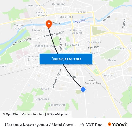 Метални Конструкции / Metal Constructions (286) to УХТ Пловдив map