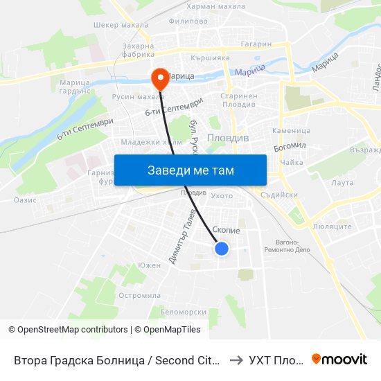 Втора Градска Болница / Second City Hospital (61) to УХТ Пловдив map
