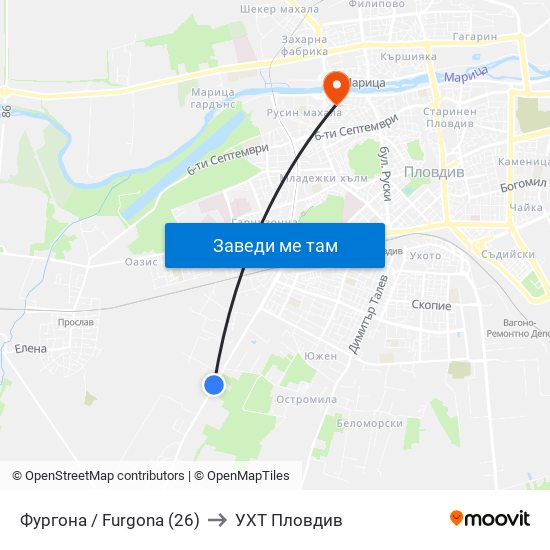 Фургона / Furgona (26) to УХТ Пловдив map