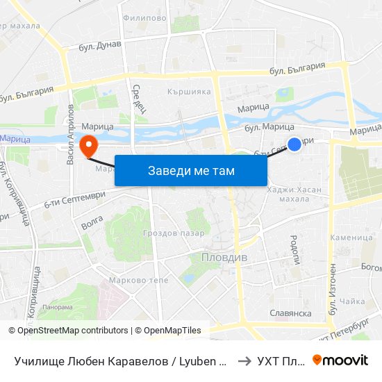 Училище Любен Каравелов / Lyuben Karavelov School (139) to УХТ Пловдив map