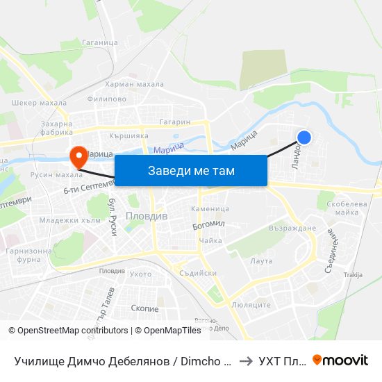 Училище Димчо Дебелянов / Dimcho Debelyanov School (163) to УХТ Пловдив map