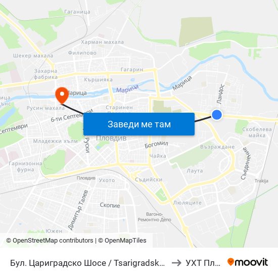 Бул. Цариградско Шосе / Tsarigradsko Shosse Blvd. (132) to УХТ Пловдив map