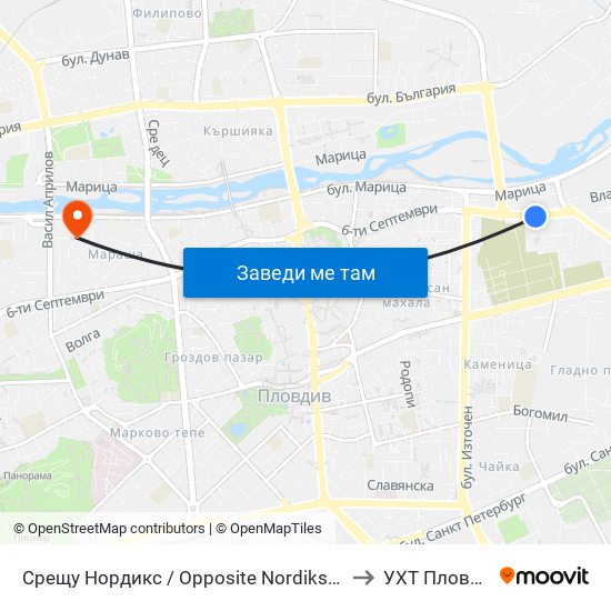 Срещу Нордикс / Opposite Nordiks (157) to УХТ Пловдив map