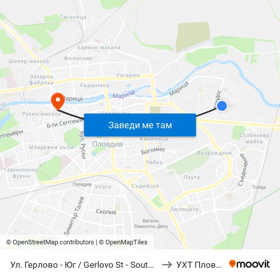 Ул. Герлово - Юг / Gerlovo St - South (398) to УХТ Пловдив map