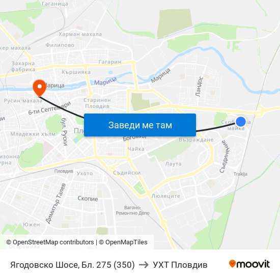 Ягодовско Шосе, Бл. 275 (350) to УХТ Пловдив map