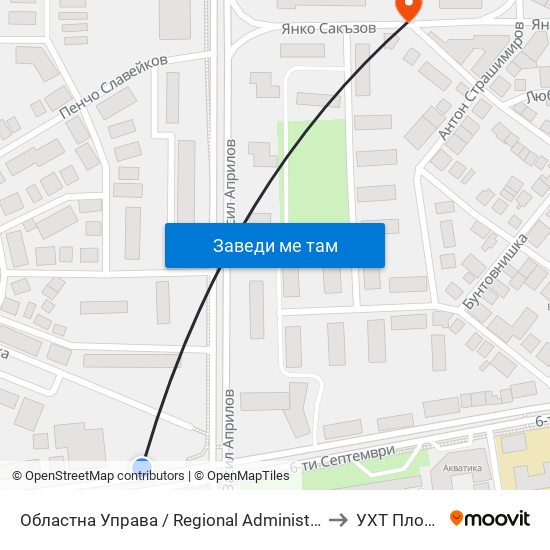 Областна Управа / Regional Administration (143) to УХТ Пловдив map