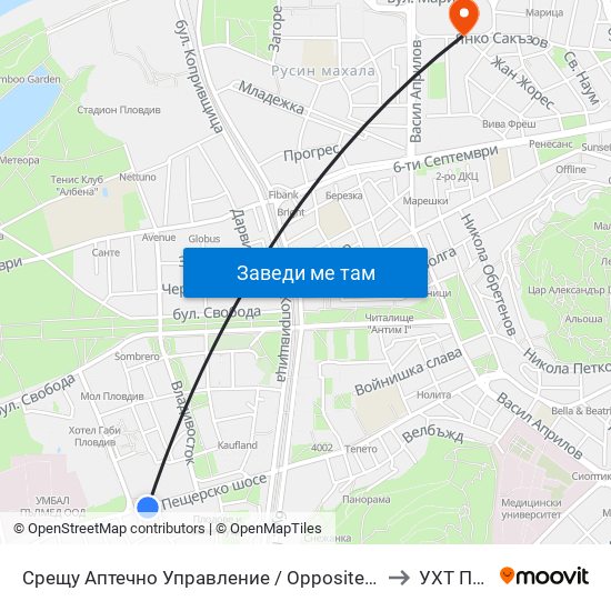 Срещу Аптечно Управление / Opposite Pharmacy Management (152) to УХТ Пловдив map