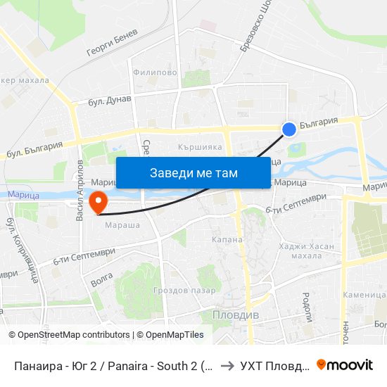 Панаира - Юг 2 / Panaira - South 2 (208) to УХТ Пловдив map