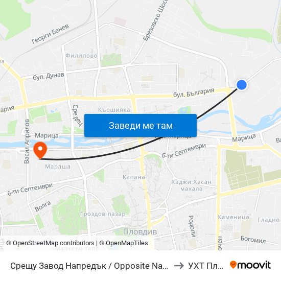 Срещу Завод Напредък / Opposite Napredak Factory (183) to УХТ Пловдив map