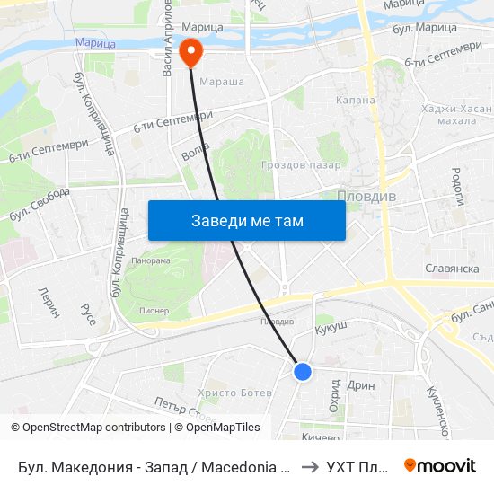 Бул. Македония - Запад / Macedonia Blvd - West (369) to УХТ Пловдив map