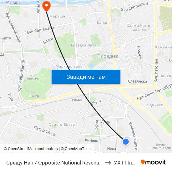 Срещу Нап / Opposite National Revenue Company (289) to УХТ Пловдив map