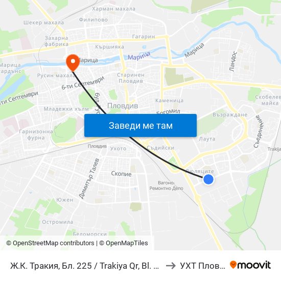 Ж.К. Тракия, Бл. 225 / Trakiya Qr, Bl. 225 (403) to УХТ Пловдив map