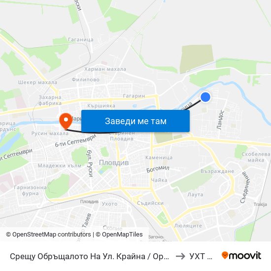 Срещу Обръщалото На Ул. Крайна / Opposite the Turn Spot Of Krayna St. (411) to УХТ Пловдив map