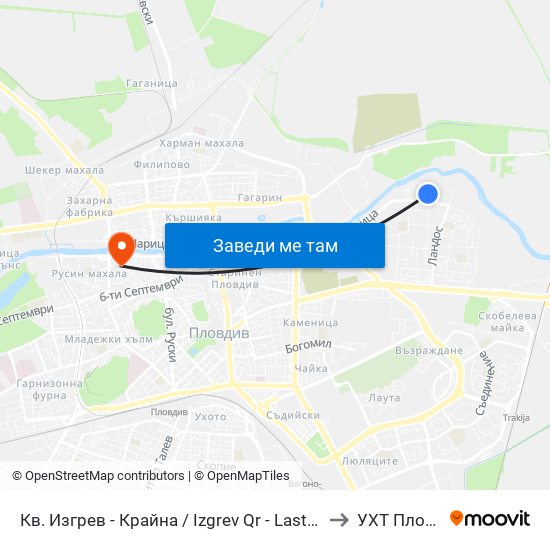 Кв. Изгрев - Крайна / Izgrev Qr - Last Stop (1029) to УХТ Пловдив map