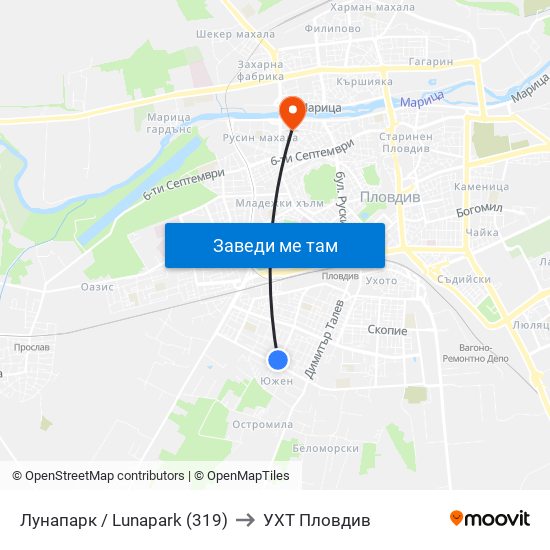Лунапарк / Lunapark (319) to УХТ Пловдив map