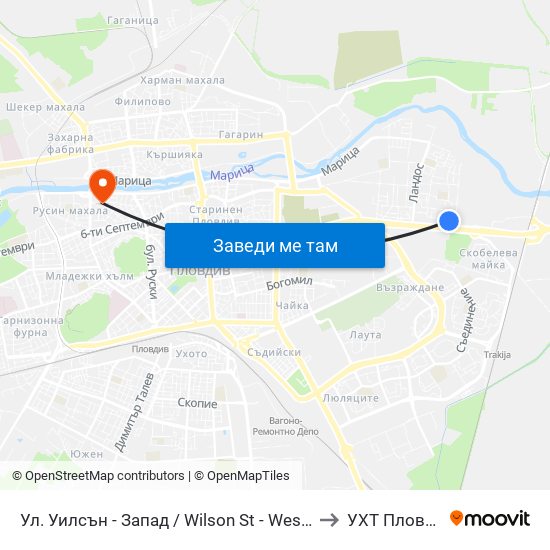 Ул. Уилсън - Запад / Wilson St - West (400) to УХТ Пловдив map