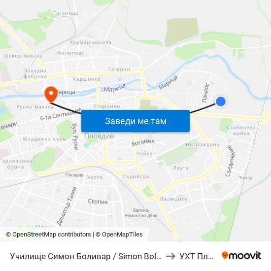 Училище Симон Боливар / Simon Bolivar School (129) to УХТ Пловдив map