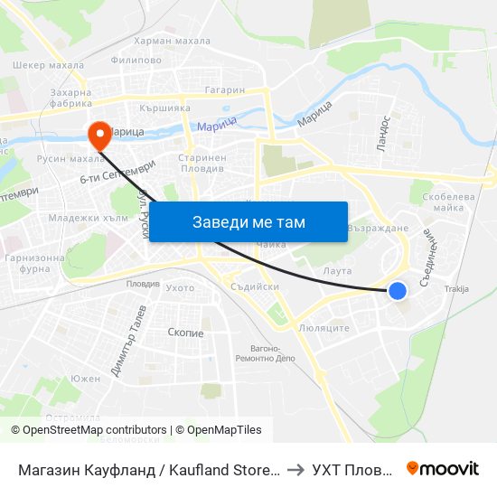 Магазин Кауфланд / Kaufland Store (391) to УХТ Пловдив map