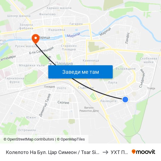 Колелото На Бул. Цар Симеон / Tsar Simeon Blvd Roundabout (1032) to УХТ Пловдив map