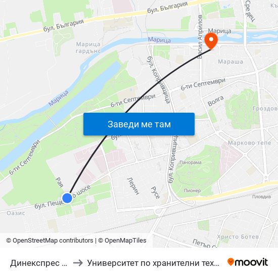 Динекспрес / Dinexpress (174) to Университет по хранителни технологии (University of Food Technology) map