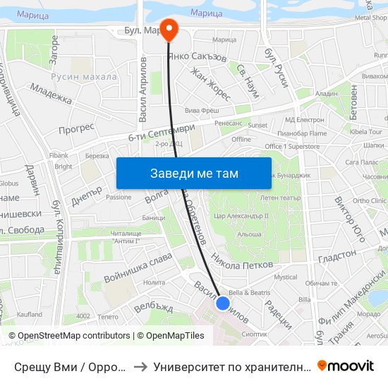 Срещу Вми / Opposite Higher Medical Institute (169) to Университет по хранителни технологии (University of Food Technology) map