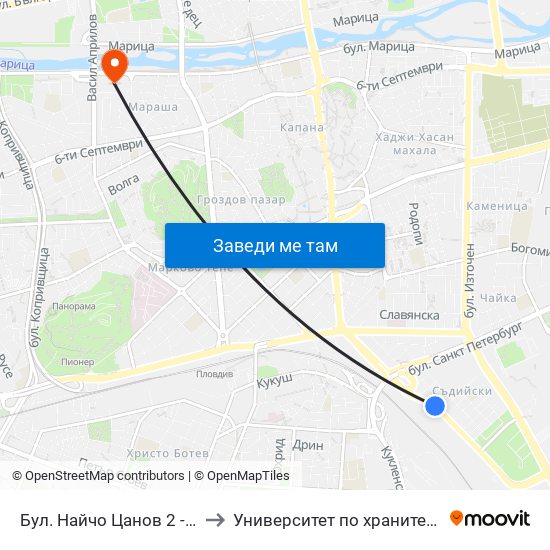 Бул. Найчо Цанов 2 - Изток / Naycho Tsanov Blvd 2 - East (87) to Университет по хранителни технологии (University of Food Technology) map