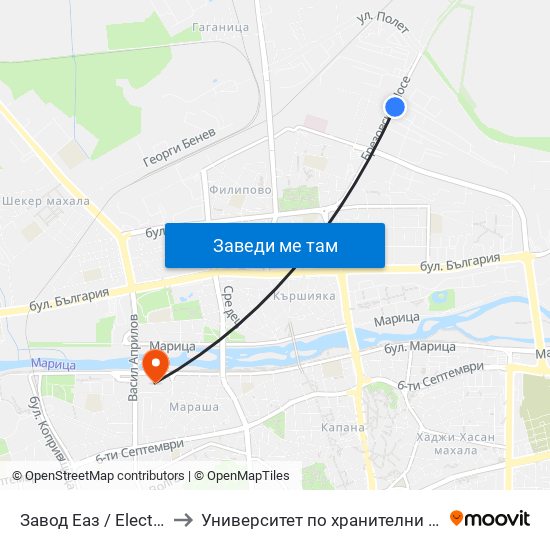 Завод Еаз / Electrical Equipment Plant (226) to Университет по хранителни технологии (University of Food Technology) map