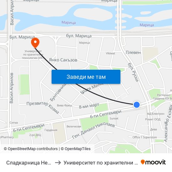 Сладкарница Неделя / Nedelya Bakery (142) to Университет по хранителни технологии (University of Food Technology) map