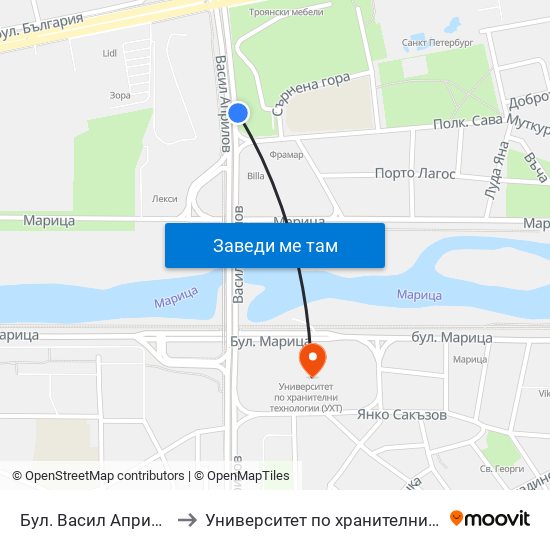 Бул. Васил Априлов / Vasil Aprilov Blvd. (401) to Университет по хранителни технологии (University of Food Technology) map