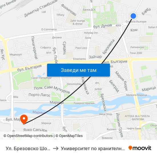 Ул. Брезовско Шосе / Brezovsko Shosse St. (224) to Университет по хранителни технологии (University of Food Technology) map