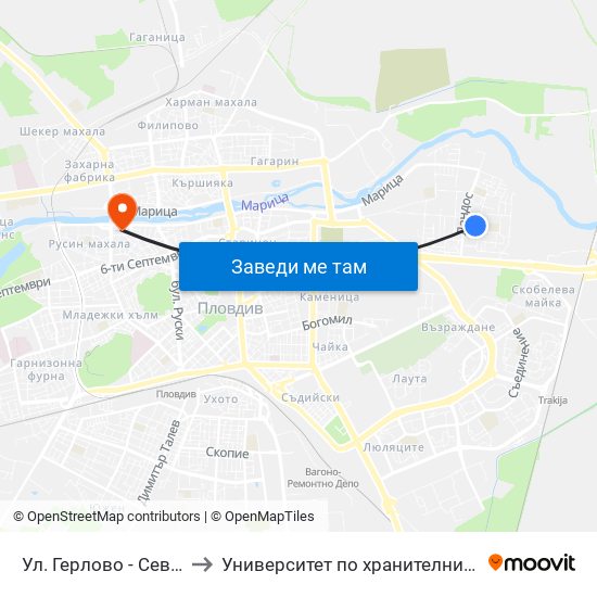 Ул. Герлово - Север / Gerlovo St - North (430) to Университет по хранителни технологии (University of Food Technology) map