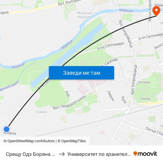 Срещу Одз Боряна / Opposite Boryana Kindergarten (147) to Университет по хранителни технологии (University of Food Technology) map