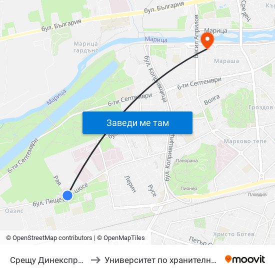 Срещу Динекспрес / Opposite Dinexpress (150) to Университет по хранителни технологии (University of Food Technology) map