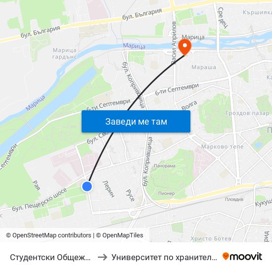 Студентски Общежития / Student Accommodation (389) to Университет по хранителни технологии (University of Food Technology) map