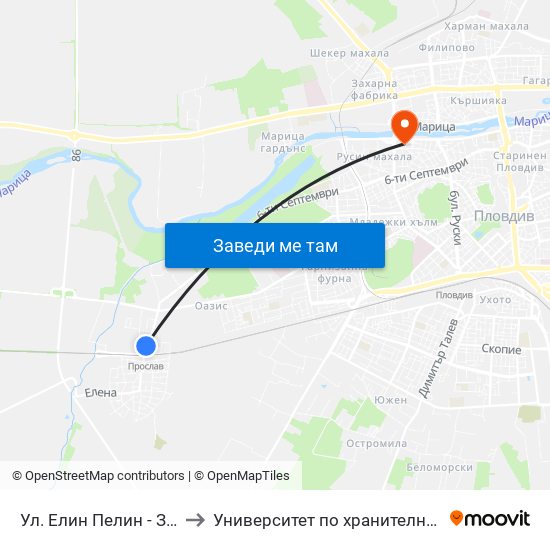 Ул. Елин Пелин - Запад / Elin Pelin St. - West (396) to Университет по хранителни технологии (University of Food Technology) map