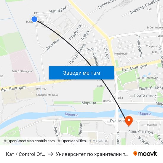 Кат / Control Of Auto Transport (1034) to Университет по хранителни технологии (University of Food Technology) map