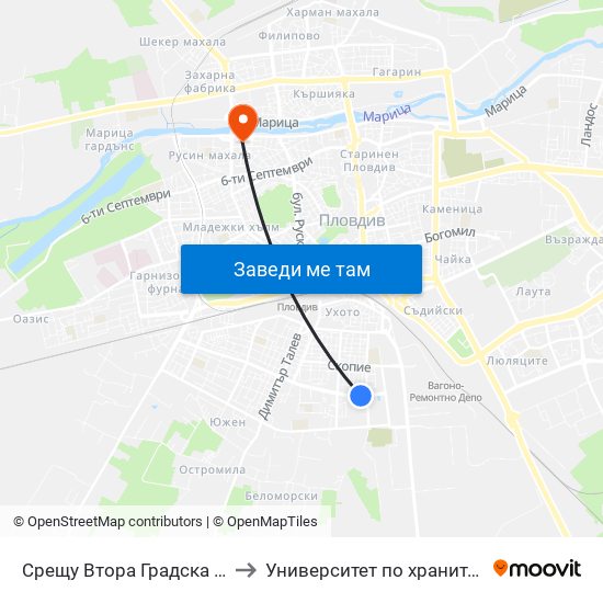 Срещу Втора Градска Болница / Opposite Second City Hospital (67) to Университет по хранителни технологии (University of Food Technology) map