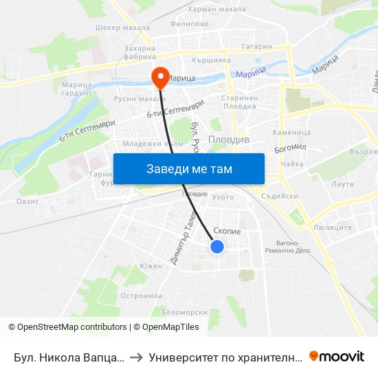 Бул. Никола Вапцаров / Nikola Vaptsarov Blvd. (68) to Университет по хранителни технологии (University of Food Technology) map