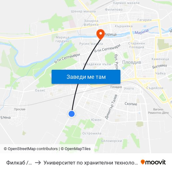 Филкаб / Filkab (24) to Университет по хранителни технологии (University of Food Technology) map